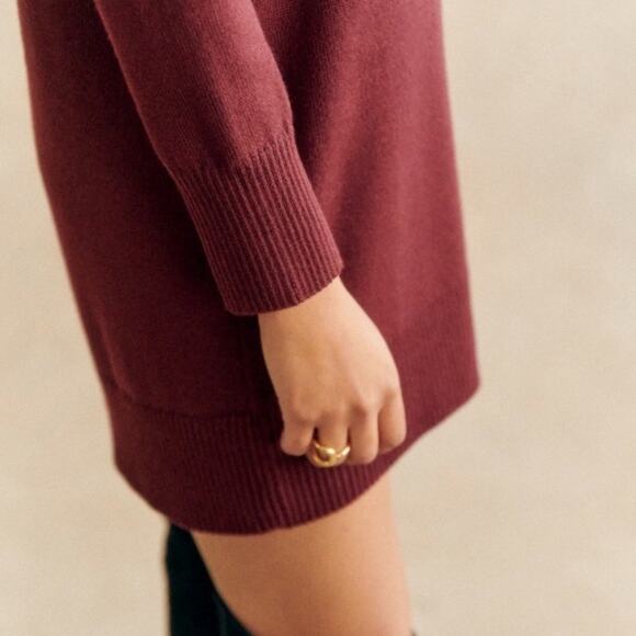 Sezane Mathie Dress Merino Wool Long Sleeve Size XXL Purple Burgundy - Picture 13 of 14